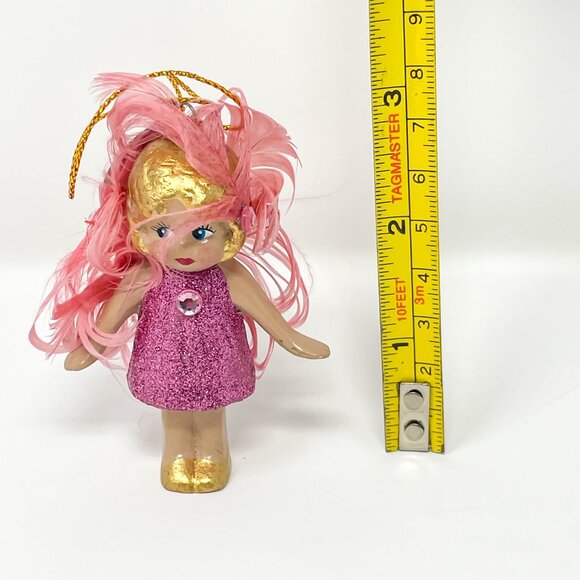 Katherine's Collection 20s Flapper Kewpie Doll Christmas Ornament Pink Feathers - Picture 10 of 10